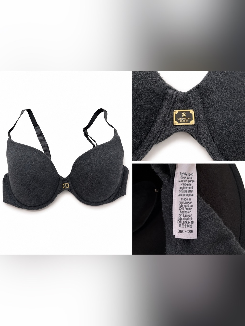Victoria's Secret Dark Charcoal Grey Lightly Lined Bra